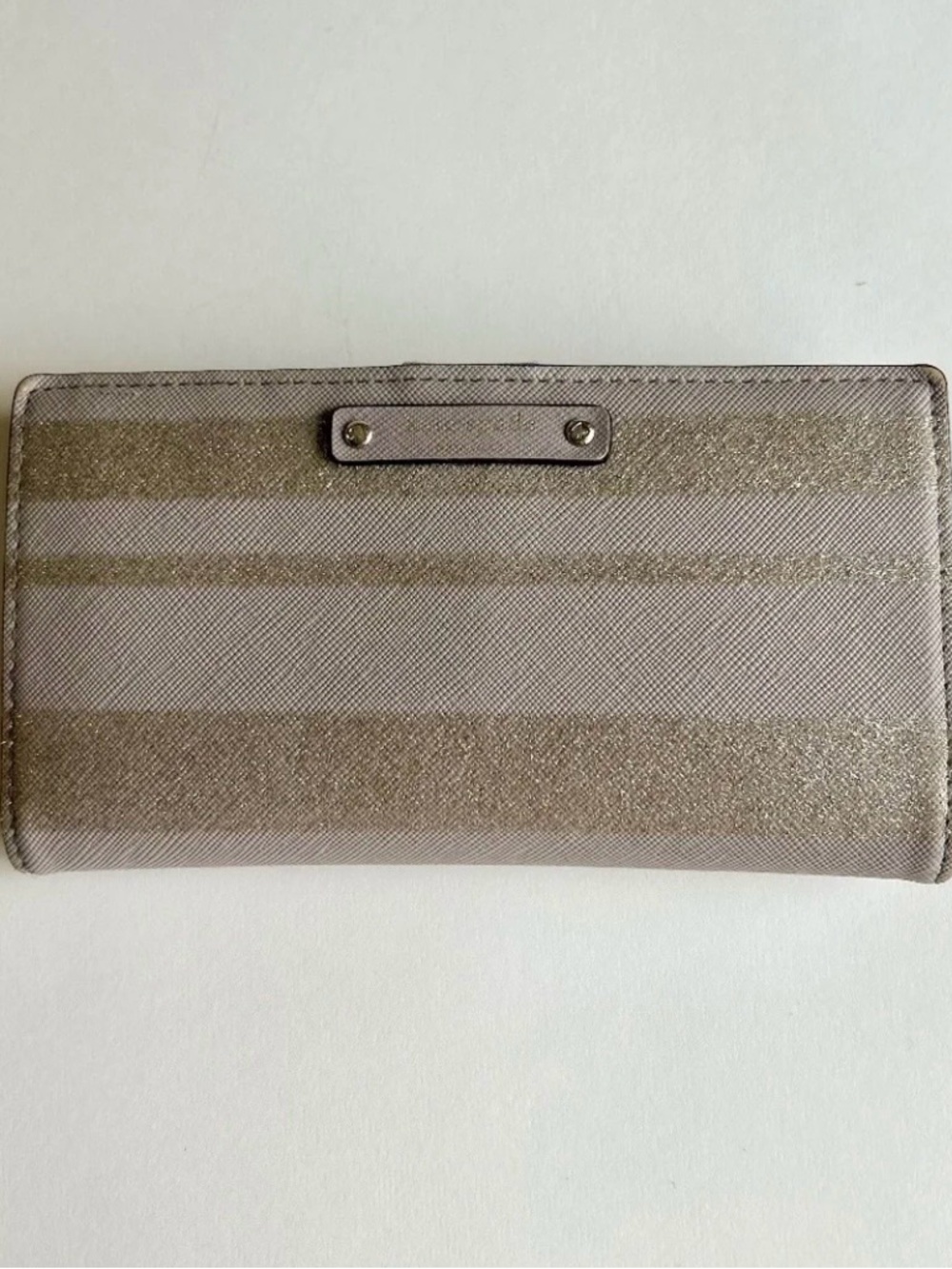 Kate Spade Grey Gold Crossgrain Leather Wallet